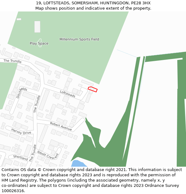 19, LOFTSTEADS, SOMERSHAM, HUNTINGDON, PE28 3HX: Location map and indicative extent of plot