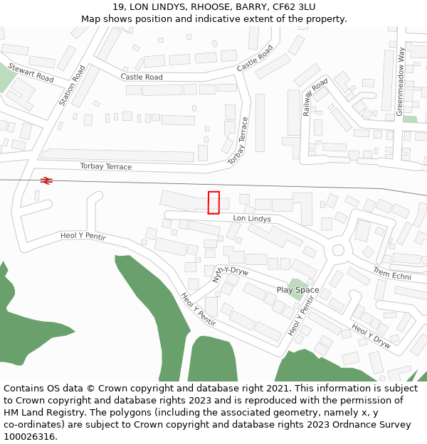 19, LON LINDYS, RHOOSE, BARRY, CF62 3LU: Location map and indicative extent of plot