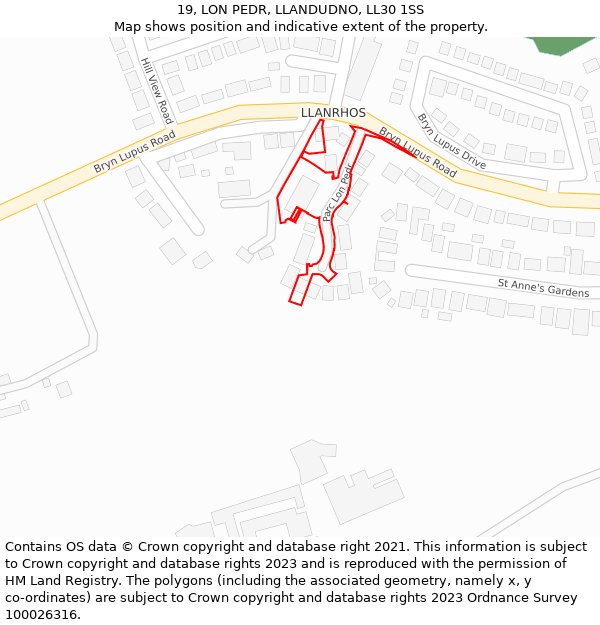 19, LON PEDR, LLANDUDNO, LL30 1SS: Location map and indicative extent of plot