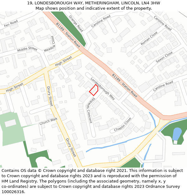 19, LONDESBOROUGH WAY, METHERINGHAM, LINCOLN, LN4 3HW: Location map and indicative extent of plot