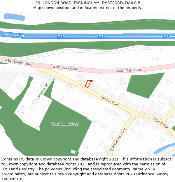 19, LONDON ROAD, FARNINGHAM, DARTFORD, DA4 0JP: Location map and indicative extent of plot
