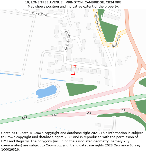 19, LONE TREE AVENUE, IMPINGTON, CAMBRIDGE, CB24 9PG: Location map and indicative extent of plot