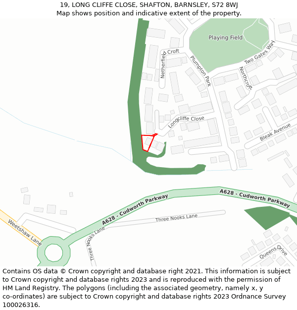 19, LONG CLIFFE CLOSE, SHAFTON, BARNSLEY, S72 8WJ: Location map and indicative extent of plot