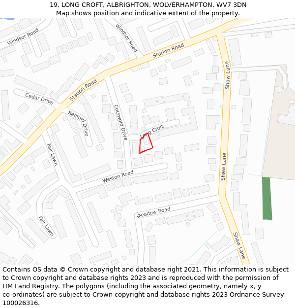 19, LONG CROFT, ALBRIGHTON, WOLVERHAMPTON, WV7 3DN: Location map and indicative extent of plot