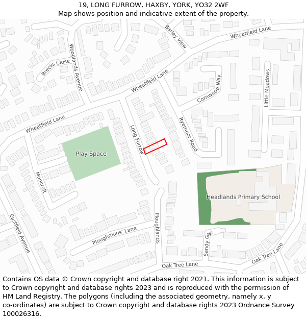 19, LONG FURROW, HAXBY, YORK, YO32 2WF: Location map and indicative extent of plot