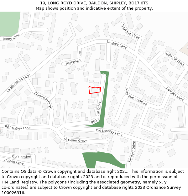 19, LONG ROYD DRIVE, BAILDON, SHIPLEY, BD17 6TS: Location map and indicative extent of plot