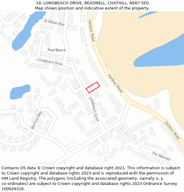 19, LONGBEACH DRIVE, BEADNELL, CHATHILL, NE67 5EG: Location map and indicative extent of plot