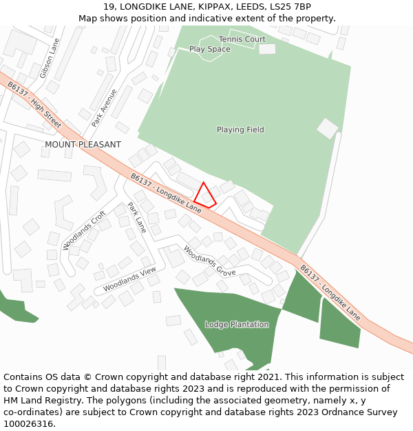 19, LONGDIKE LANE, KIPPAX, LEEDS, LS25 7BP: Location map and indicative extent of plot