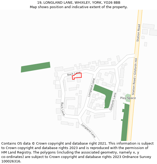 19, LONGLAND LANE, WHIXLEY, YORK, YO26 8BB: Location map and indicative extent of plot