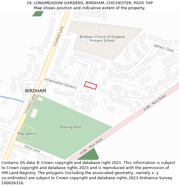 19, LONGMEADOW GARDENS, BIRDHAM, CHICHESTER, PO20 7HP: Location map and indicative extent of plot