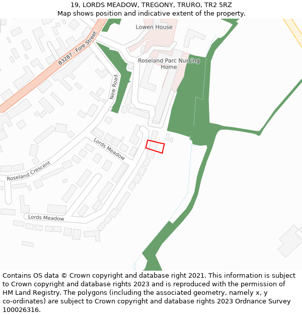 19, LORDS MEADOW, TREGONY, TRURO, TR2 5RZ: Location map and indicative extent of plot