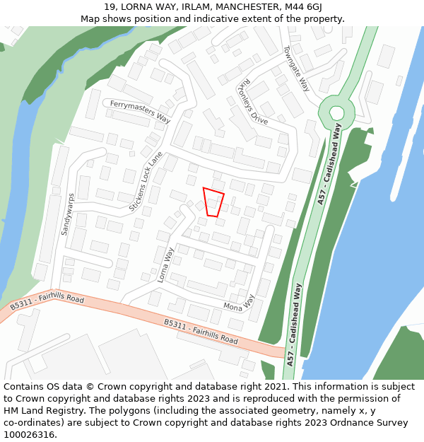 19, LORNA WAY, IRLAM, MANCHESTER, M44 6GJ: Location map and indicative extent of plot