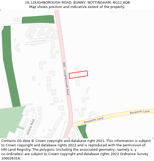 19, LOUGHBOROUGH ROAD, BUNNY, NOTTINGHAM, NG11 6QB: Location map and indicative extent of plot