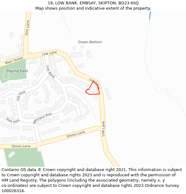 19, LOW BANK, EMBSAY, SKIPTON, BD23 6SQ: Location map and indicative extent of plot