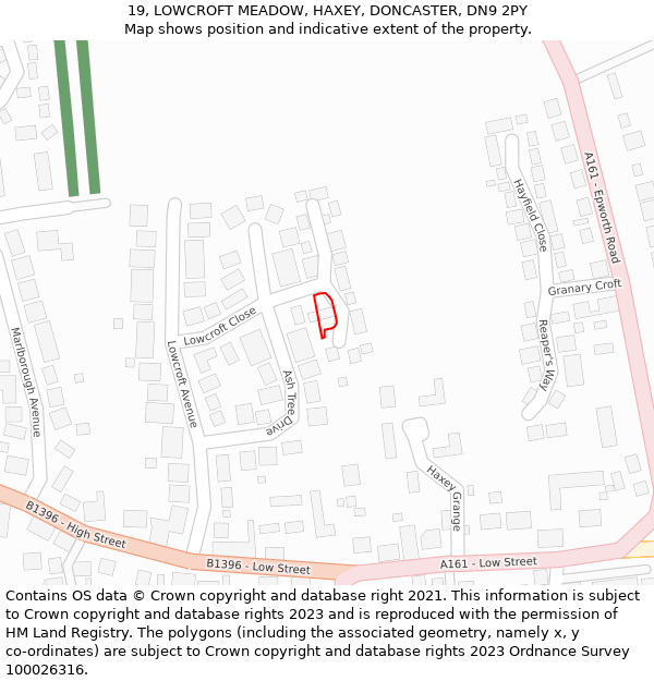 19, LOWCROFT MEADOW, HAXEY, DONCASTER, DN9 2PY: Location map and indicative extent of plot