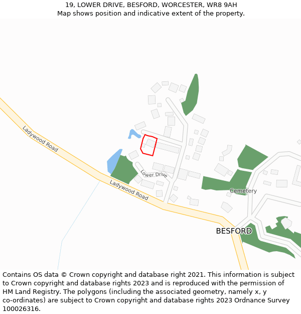 19, LOWER DRIVE, BESFORD, WORCESTER, WR8 9AH: Location map and indicative extent of plot