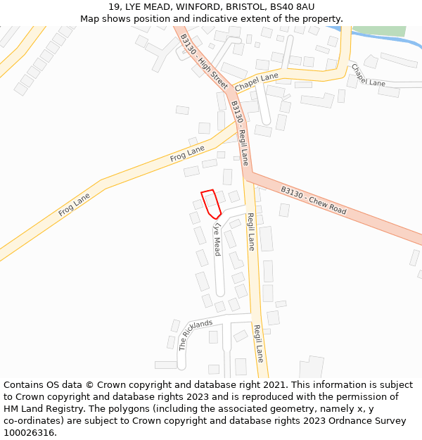 19, LYE MEAD, WINFORD, BRISTOL, BS40 8AU: Location map and indicative extent of plot