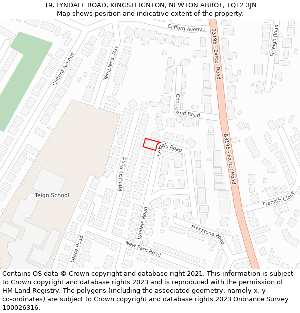 19, LYNDALE ROAD, KINGSTEIGNTON, NEWTON ABBOT, TQ12 3JN: Location map and indicative extent of plot