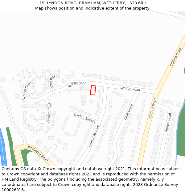 19, LYNDON ROAD, BRAMHAM, WETHERBY, LS23 6RH: Location map and indicative extent of plot