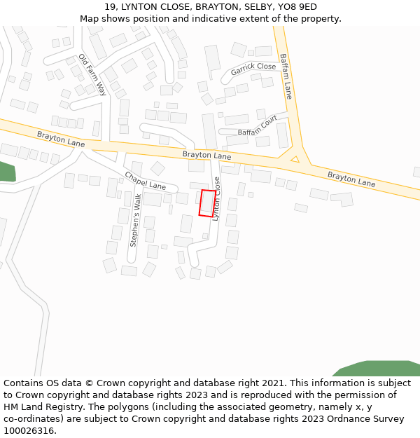 19, LYNTON CLOSE, BRAYTON, SELBY, YO8 9ED: Location map and indicative extent of plot