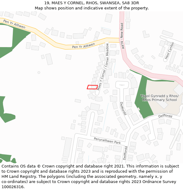 19, MAES Y CORNEL, RHOS, SWANSEA, SA8 3DR: Location map and indicative extent of plot
