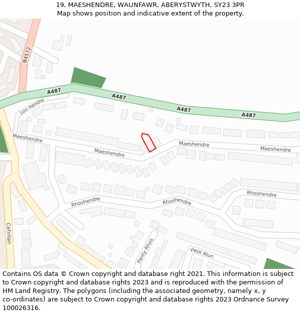 19, MAESHENDRE, WAUNFAWR, ABERYSTWYTH, SY23 3PR: Location map and indicative extent of plot