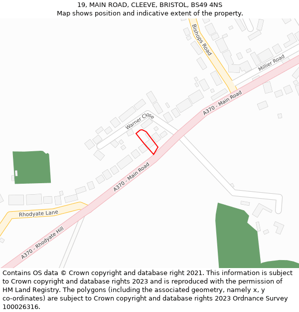 19, MAIN ROAD, CLEEVE, BRISTOL, BS49 4NS: Location map and indicative extent of plot
