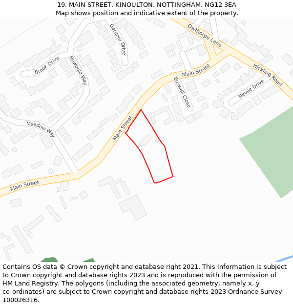 19, MAIN STREET, KINOULTON, NOTTINGHAM, NG12 3EA: Location map and indicative extent of plot