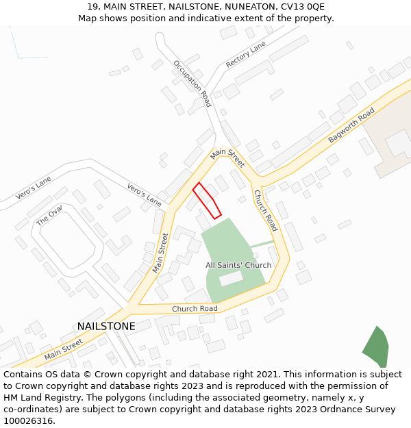 19, MAIN STREET, NAILSTONE, NUNEATON, CV13 0QE: Location map and indicative extent of plot