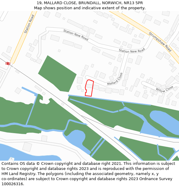 19, MALLARD CLOSE, BRUNDALL, NORWICH, NR13 5PR: Location map and indicative extent of plot