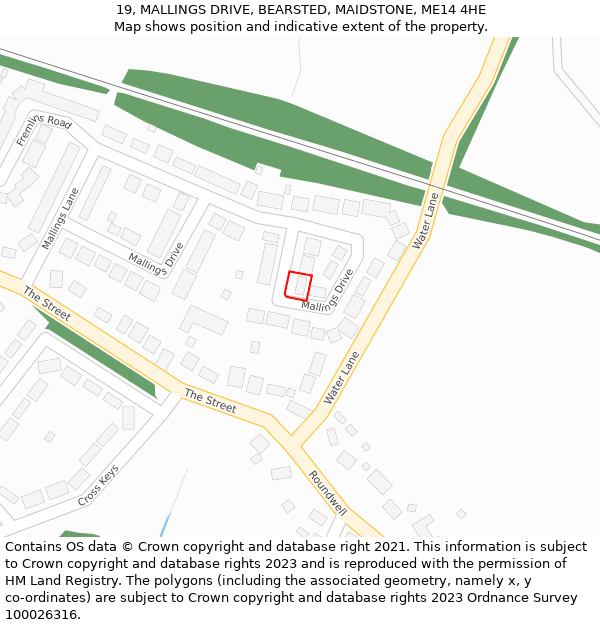 19, MALLINGS DRIVE, BEARSTED, MAIDSTONE, ME14 4HE: Location map and indicative extent of plot