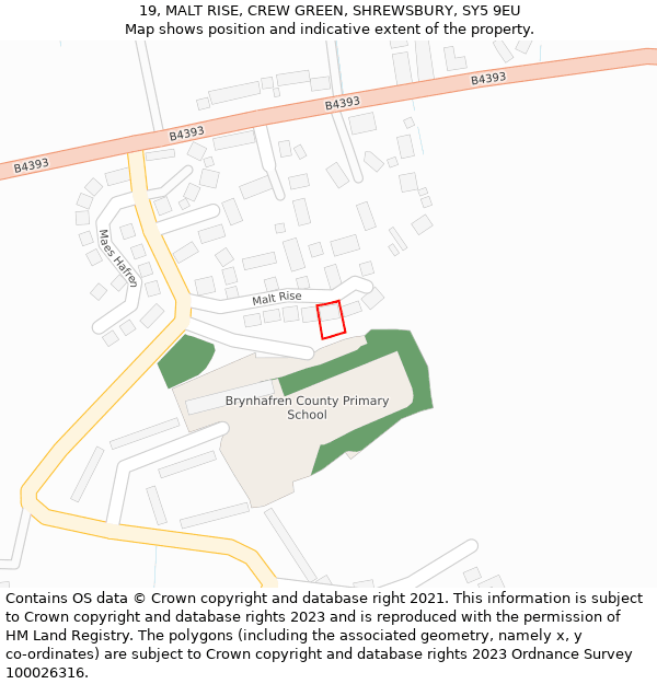 19, MALT RISE, CREW GREEN, SHREWSBURY, SY5 9EU: Location map and indicative extent of plot