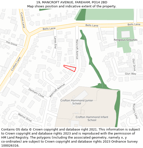 19, MANCROFT AVENUE, FAREHAM, PO14 2BD: Location map and indicative extent of plot