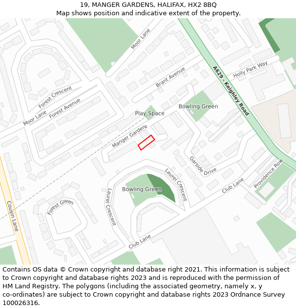 19, MANGER GARDENS, HALIFAX, HX2 8BQ: Location map and indicative extent of plot