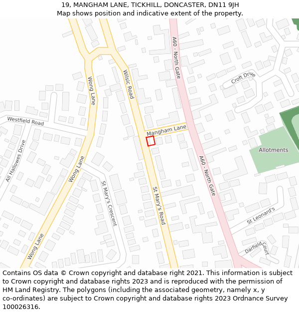 19, MANGHAM LANE, TICKHILL, DONCASTER, DN11 9JH: Location map and indicative extent of plot