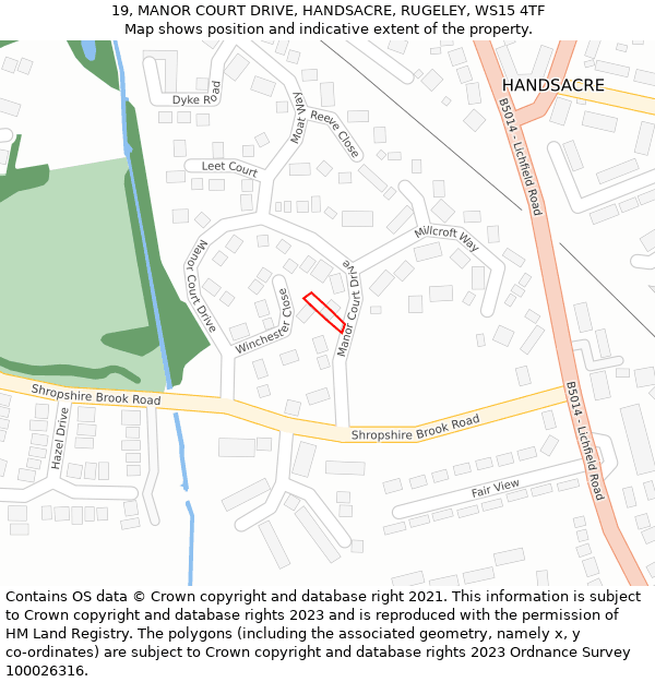 19, MANOR COURT DRIVE, HANDSACRE, RUGELEY, WS15 4TF: Location map and indicative extent of plot