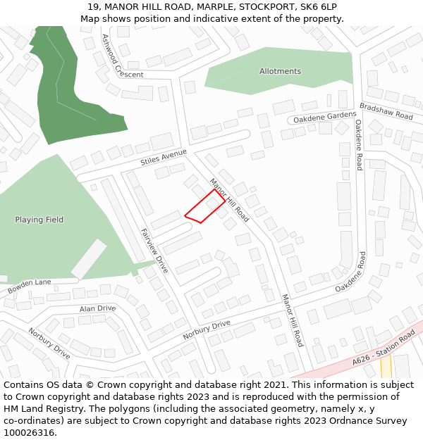 19, MANOR HILL ROAD, MARPLE, STOCKPORT, SK6 6LP: Location map and indicative extent of plot