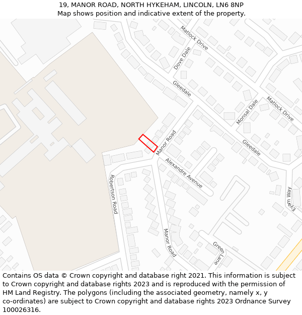 19, MANOR ROAD, NORTH HYKEHAM, LINCOLN, LN6 8NP: Location map and indicative extent of plot