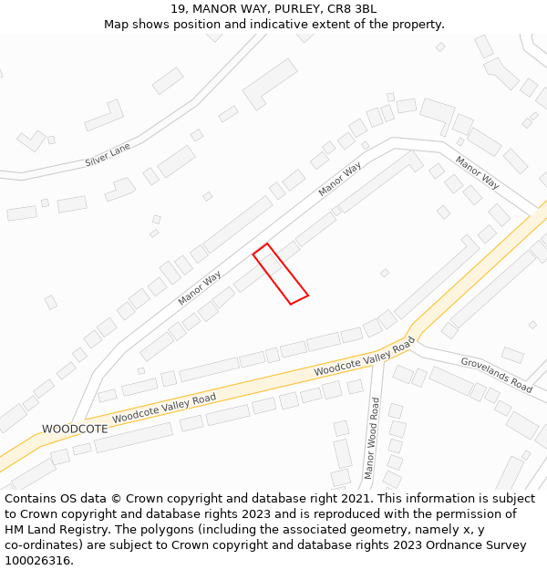 19, MANOR WAY, PURLEY, CR8 3BL: Location map and indicative extent of plot