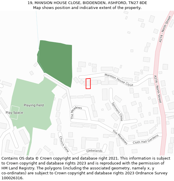 19, MANSION HOUSE CLOSE, BIDDENDEN, ASHFORD, TN27 8DE: Location map and indicative extent of plot