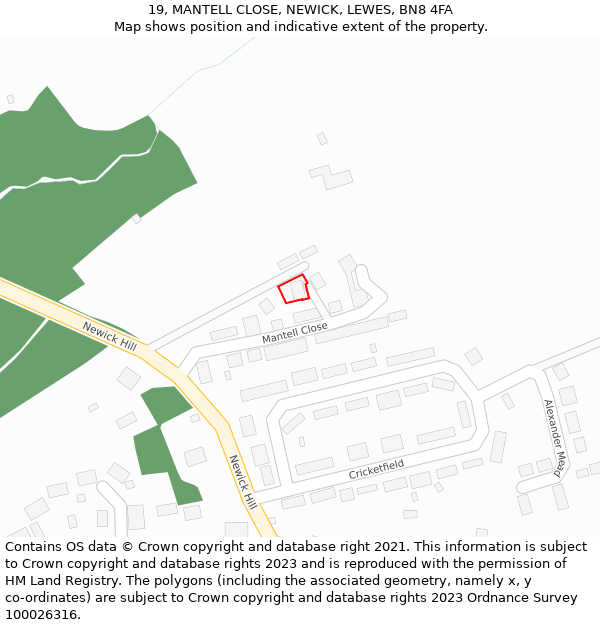 19, MANTELL CLOSE, NEWICK, LEWES, BN8 4FA: Location map and indicative extent of plot