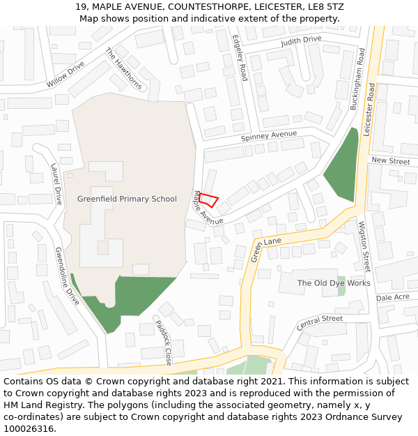 19, MAPLE AVENUE, COUNTESTHORPE, LEICESTER, LE8 5TZ: Location map and indicative extent of plot