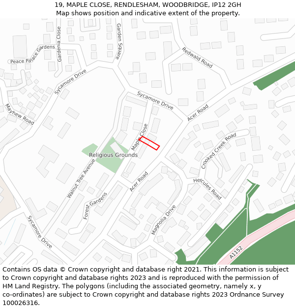 19, MAPLE CLOSE, RENDLESHAM, WOODBRIDGE, IP12 2GH: Location map and indicative extent of plot