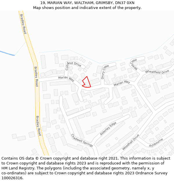 19, MARIAN WAY, WALTHAM, GRIMSBY, DN37 0XN: Location map and indicative extent of plot