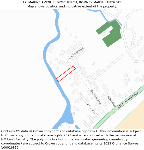 19, MARINE AVENUE, DYMCHURCH, ROMNEY MARSH, TN29 0TR: Location map and indicative extent of plot