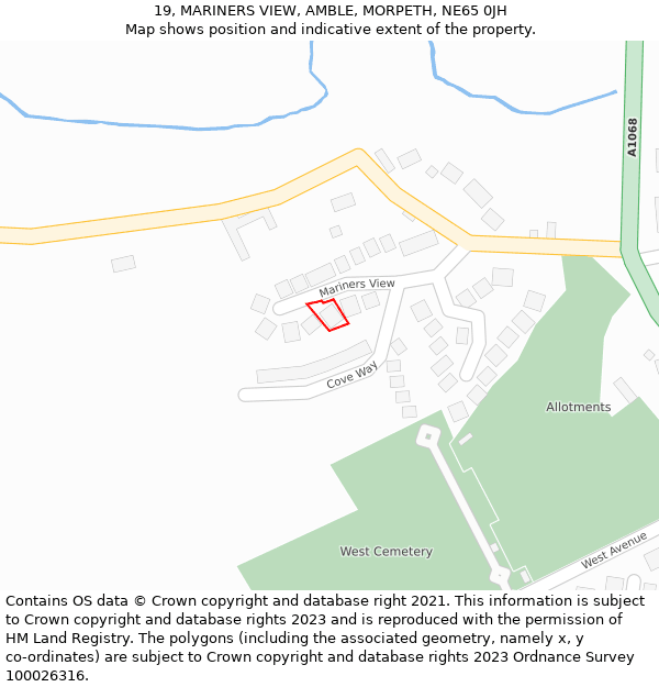 19, MARINERS VIEW, AMBLE, MORPETH, NE65 0JH: Location map and indicative extent of plot