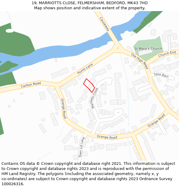 19, MARRIOTTS CLOSE, FELMERSHAM, BEDFORD, MK43 7HD: Location map and indicative extent of plot