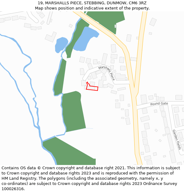 19, MARSHALLS PIECE, STEBBING, DUNMOW, CM6 3RZ: Location map and indicative extent of plot