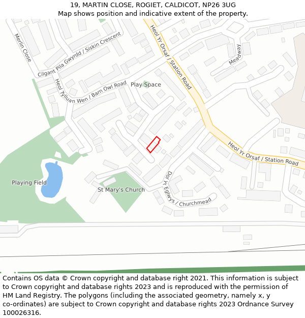 19, MARTIN CLOSE, ROGIET, CALDICOT, NP26 3UG: Location map and indicative extent of plot