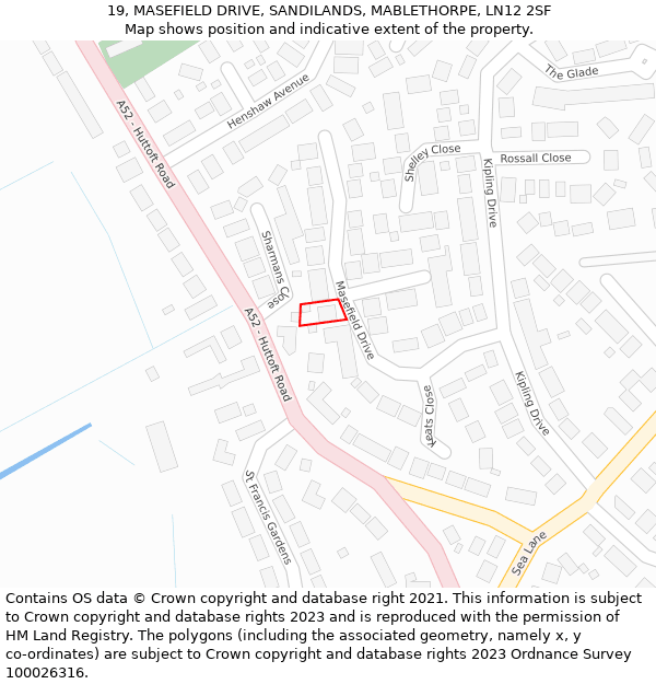 19, MASEFIELD DRIVE, SANDILANDS, MABLETHORPE, LN12 2SF: Location map and indicative extent of plot